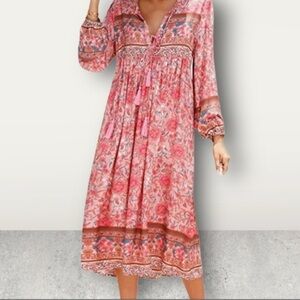 Floral Pink Bohemian Maxi Dress